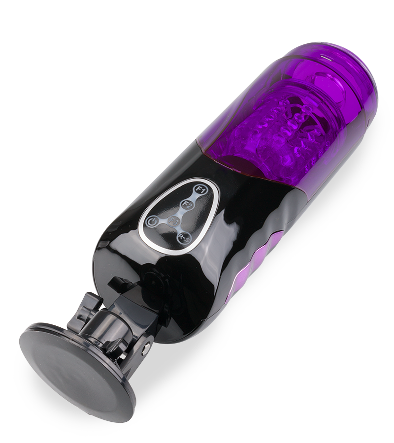 Trainer rotating and thrusting suction cup masturbator