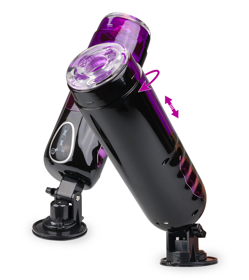 Trainer rotating and thrusting suction cup masturbator