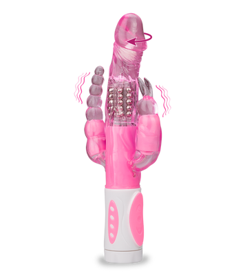 Triple penetration rotating rabbit vibrator