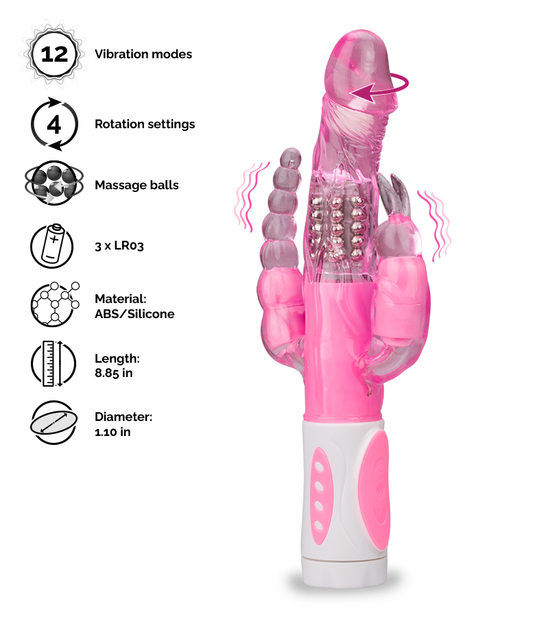 Triple penetration rotating rabbit vibrator