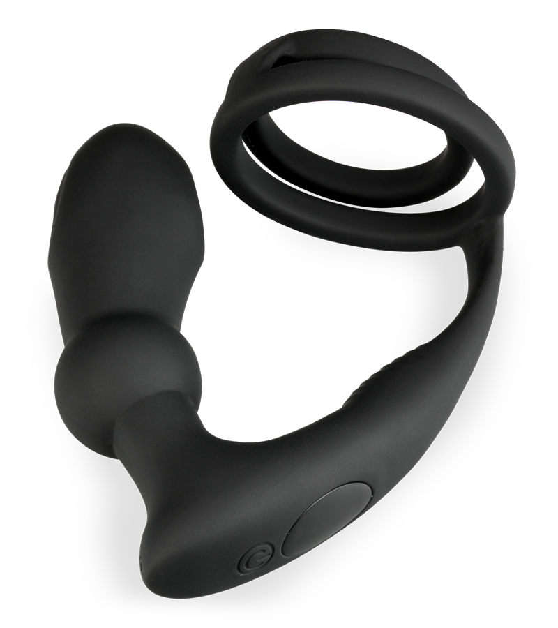 Vegas vibrating and throbbing prostate massager and double cock ring