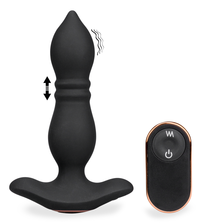 Verso remote-controlled vibrating and thrusting butt plug