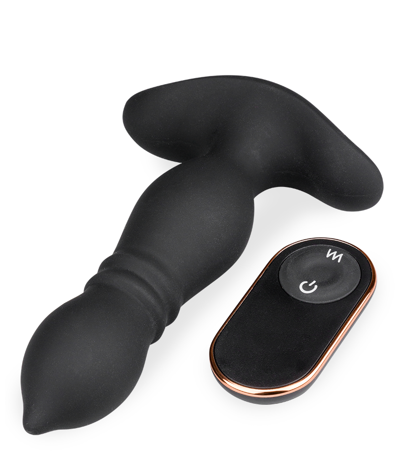 Verso remote-controlled vibrating and thrusting butt plug