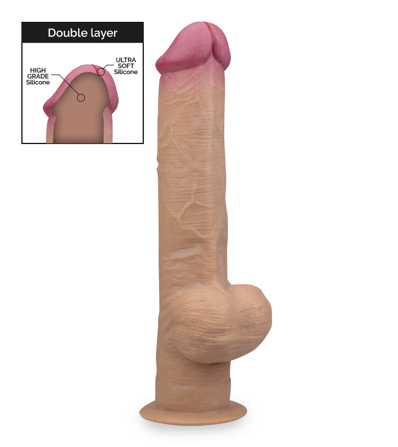 Very realistic double layer suction cup handle dildo 13.00 inches