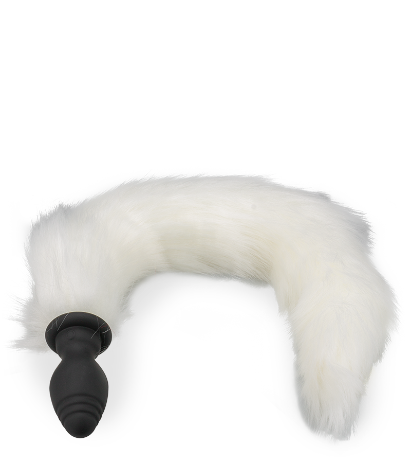 Vibrating butt plug with white synthetic fur tail