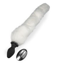 Load image into Gallery viewer, Vibrating butt plug with white synthetic fur tail