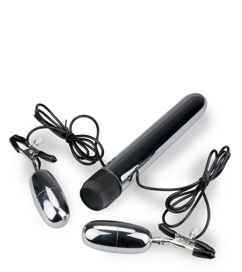 Vibrating dildo and nipple clamps