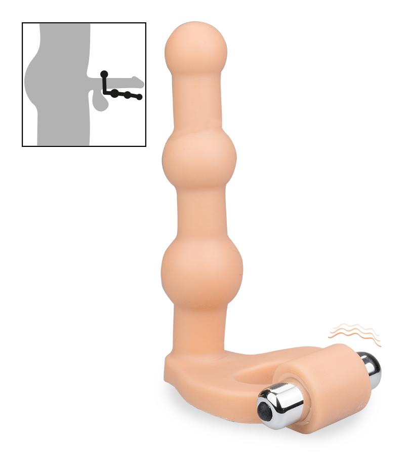 Vibrating dual penetration cock ring with 3 beads