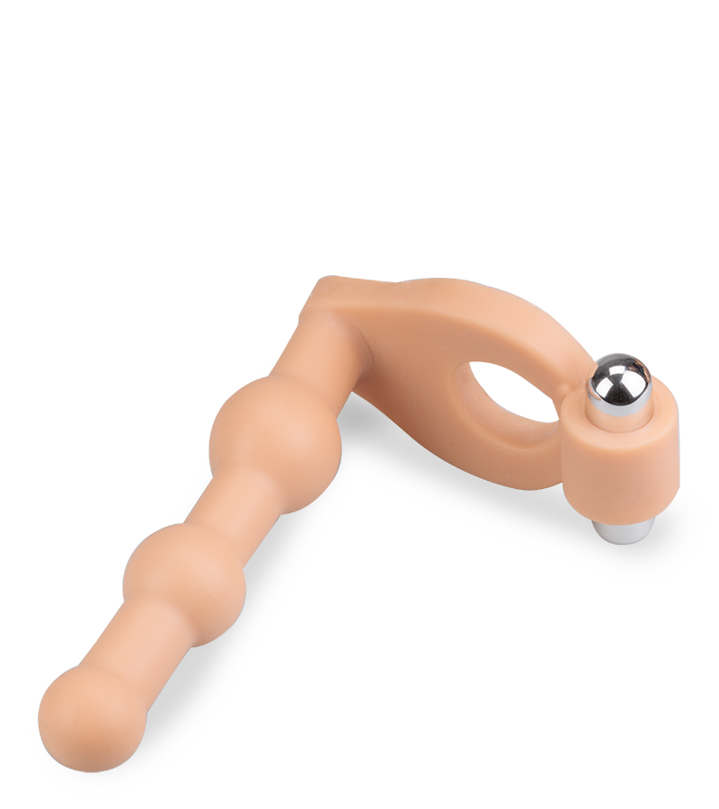 Vibrating dual penetration cock ring with 3 beads