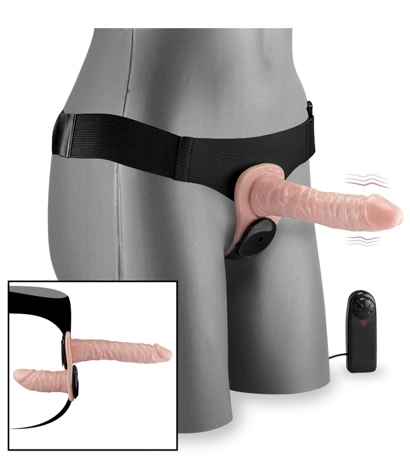 Vibrating lifelike double strap on dildo