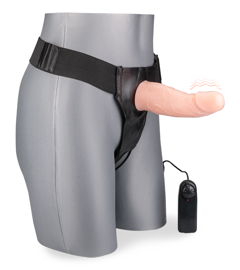 Vibrating realistic hollow strap on dildo