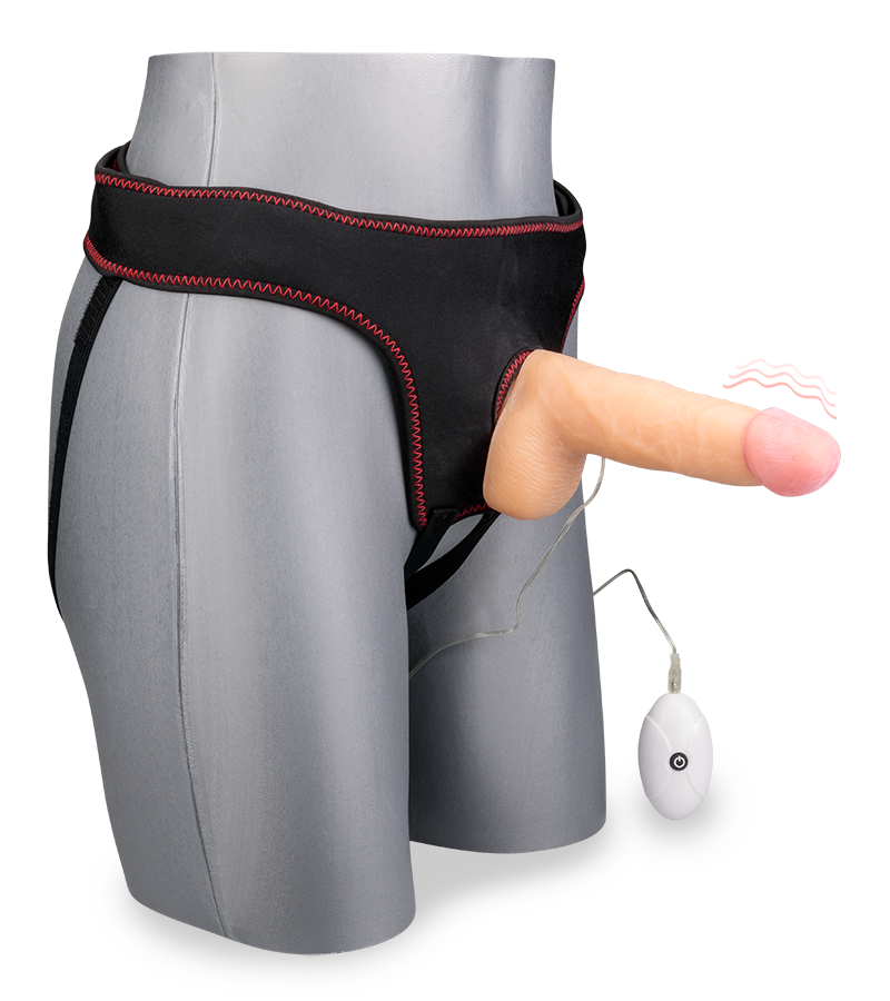 Vibrating strap on dildo 7.00 inches 10 modes