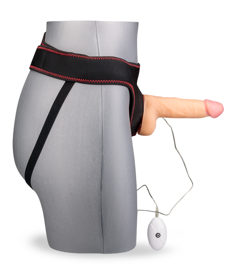 Vibrating strap on dildo 7.00 inches 10 modes