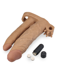 Load image into Gallery viewer, Vibrating triple stimulation double-dildo penis sleeve
