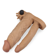 Load image into Gallery viewer, Vibrating triple stimulation double-dildo penis sleeve