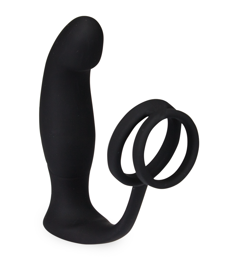 Wandering vibrating double cock ring prostate stimulator