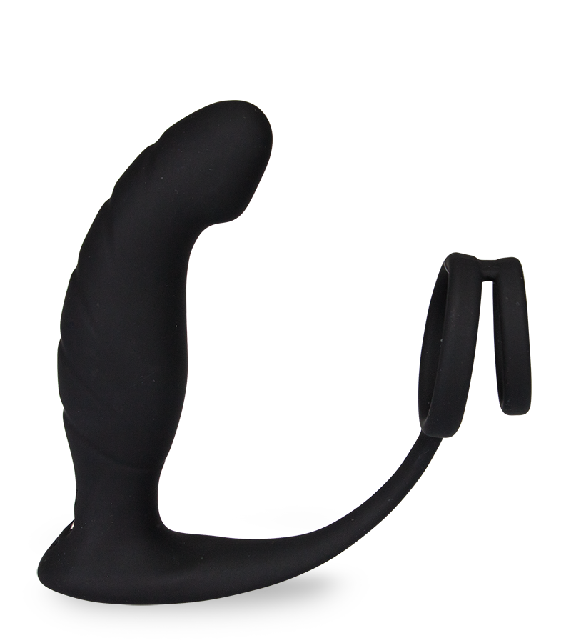 Wandering vibrating double cock ring prostate stimulator