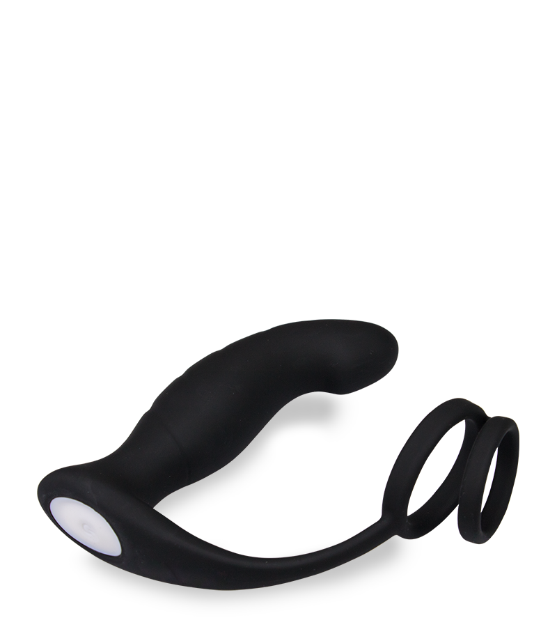 Wandering vibrating double cock ring prostate stimulator