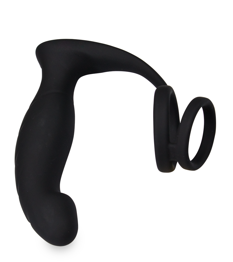 Wandering vibrating double cock ring prostate stimulator