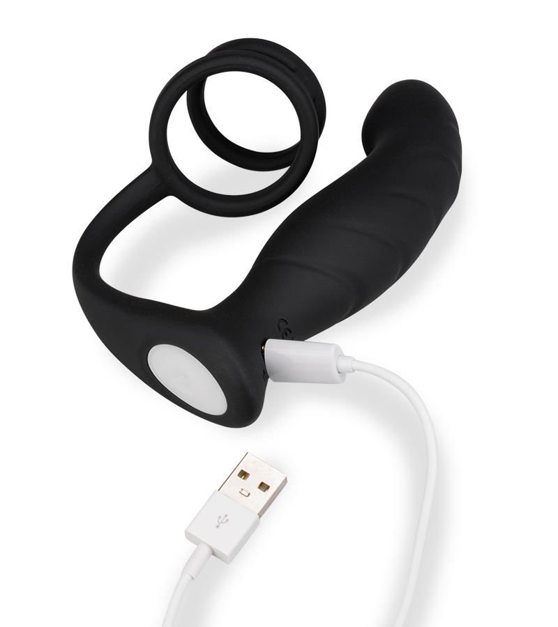 Wandering vibrating double cock ring prostate stimulator