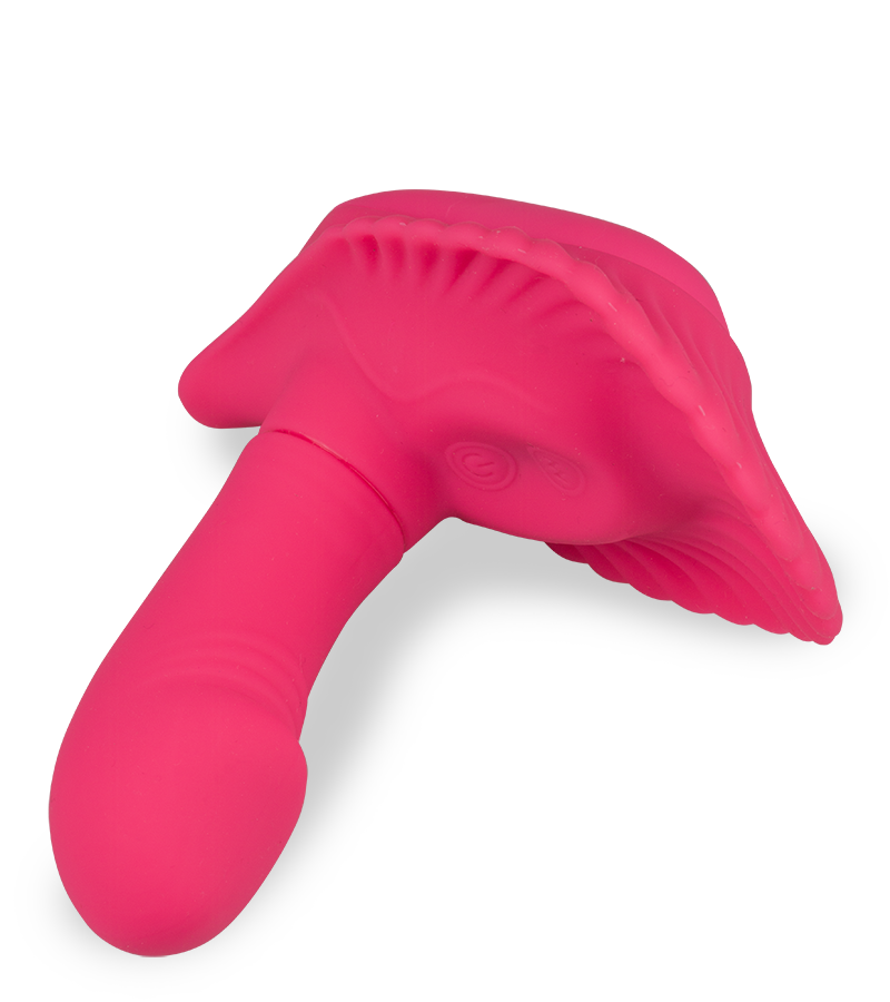 Wearable vibrating shell dildo