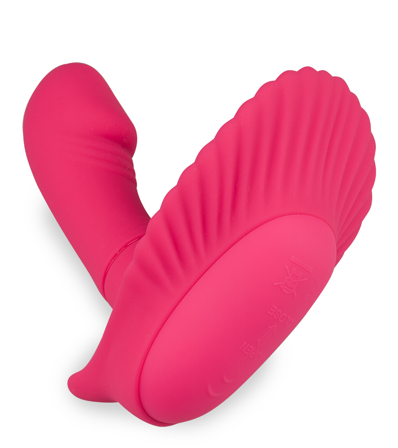 Wearable vibrating shell dildo