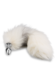 Load image into Gallery viewer, White and black furry fox tail butt plug