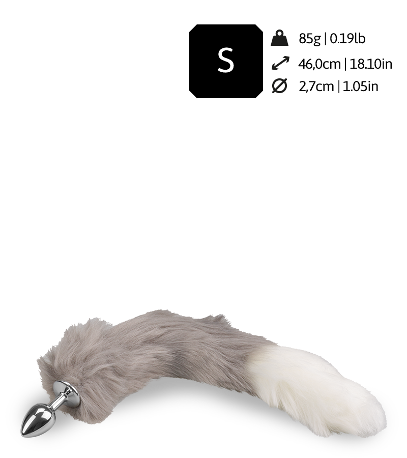White and grey vegan fur fox tail butt plug