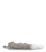 Load image into Gallery viewer, White and grey vegan fur fox tail butt plug