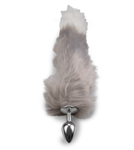 Load image into Gallery viewer, White and grey vegan fur fox tail butt plug
