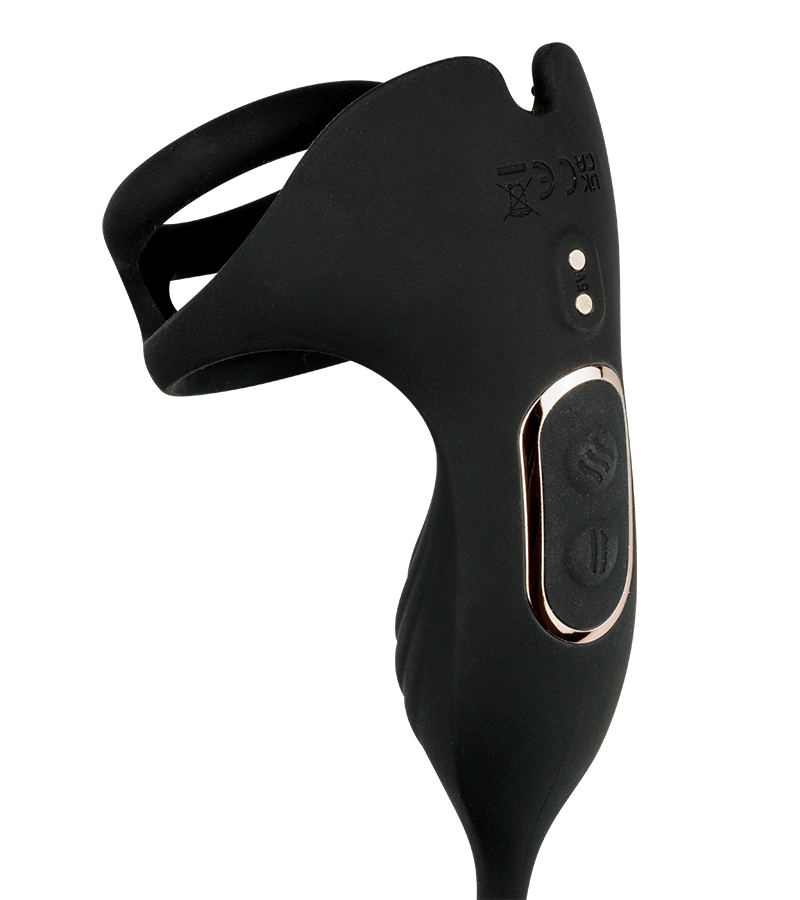 Wind vibrating and thrusting butt plug with cock ring and ball massager