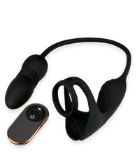 Load image into Gallery viewer, Wind vibrating and thrusting butt plug with cock ring and ball massager